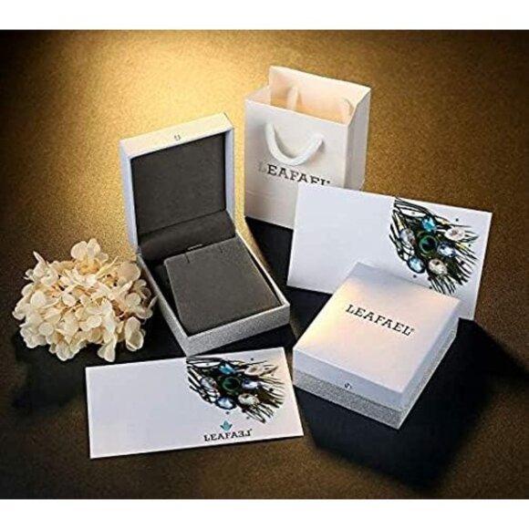 Women's Gold Leafael Wish Charm Birthstone Crystal Stud Earrings Jewellery - Picture 2 of 8